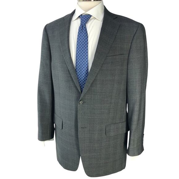 Hart Schaffner Marx HSM Mens Size 42R Sport Coat Blazer Jacket Gray Windowpane - Picture 1 of 16